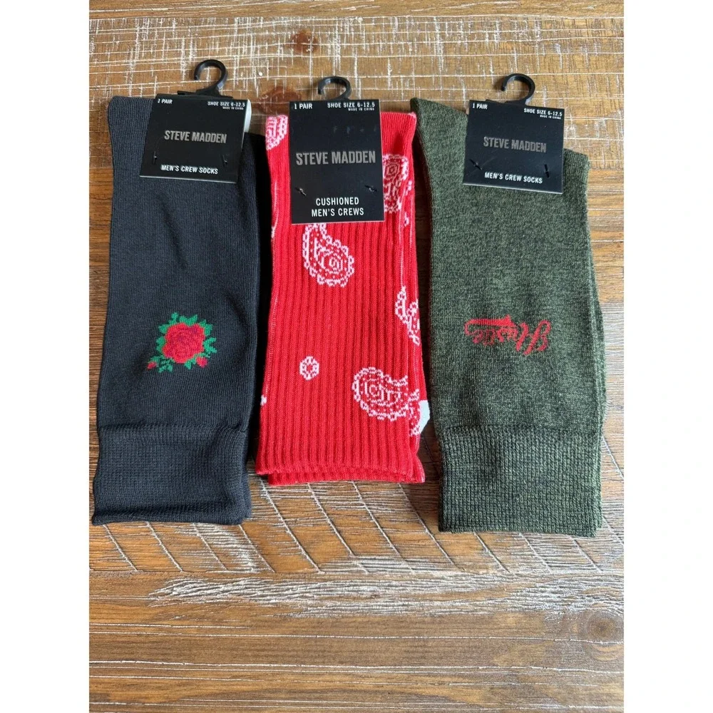 NWT Steve Madden Mens Crew Socks LOT Rose Paisley Hustle 6-12.5 Skater Trendy
